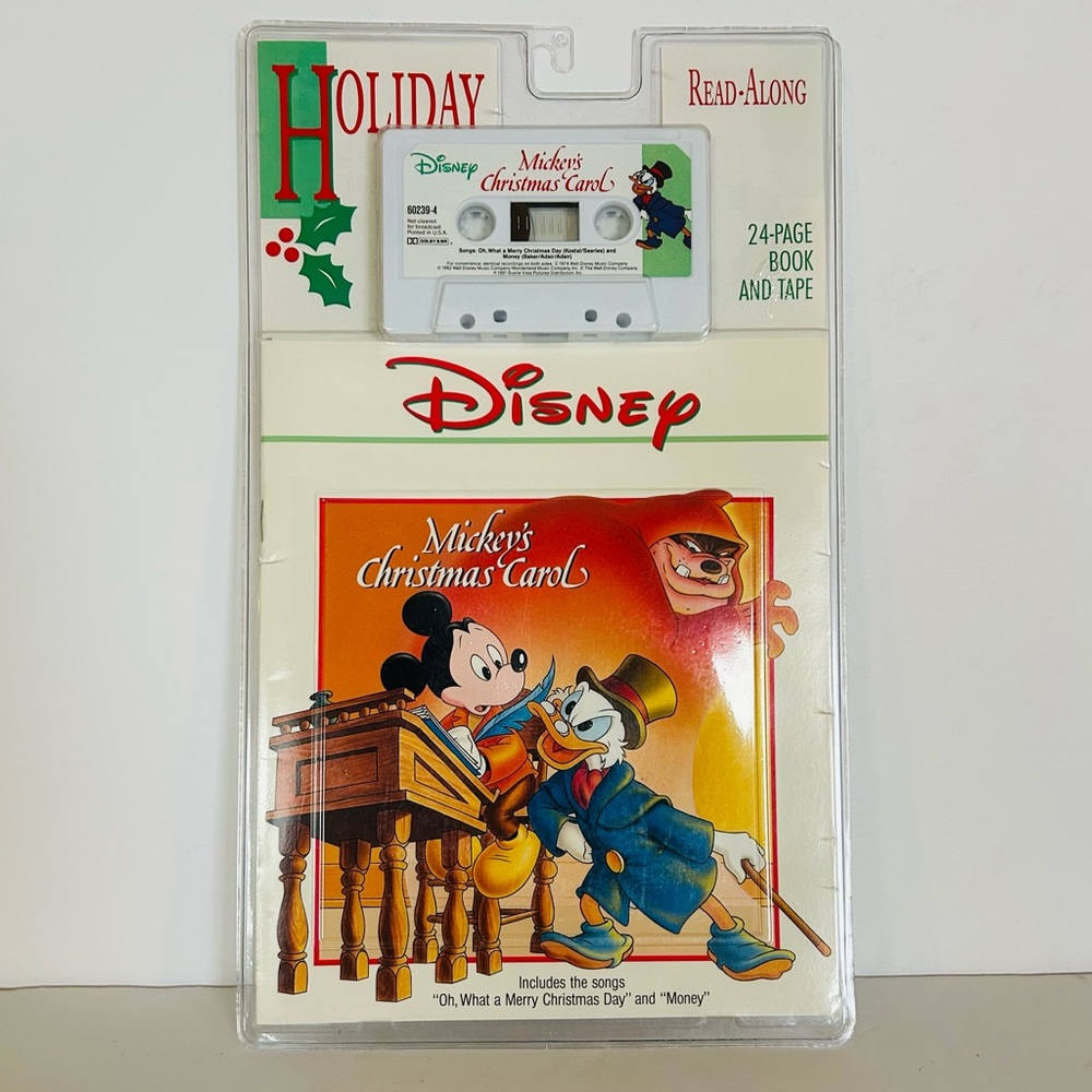 Vintage 1991 Disney Holiday Read Along Mickey's Christmas Carol Book & Cassette